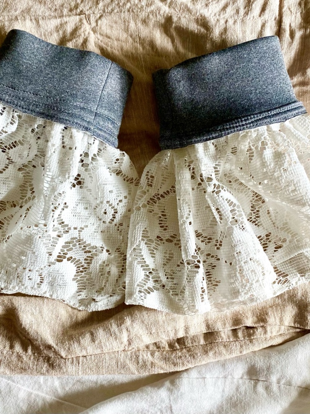Gray and White Lace Cuff Sock Toppers, Arm cuffs